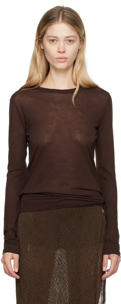 Baserange Brown Bamboo Lyocell Long Sleeve T-shirt In Tactile