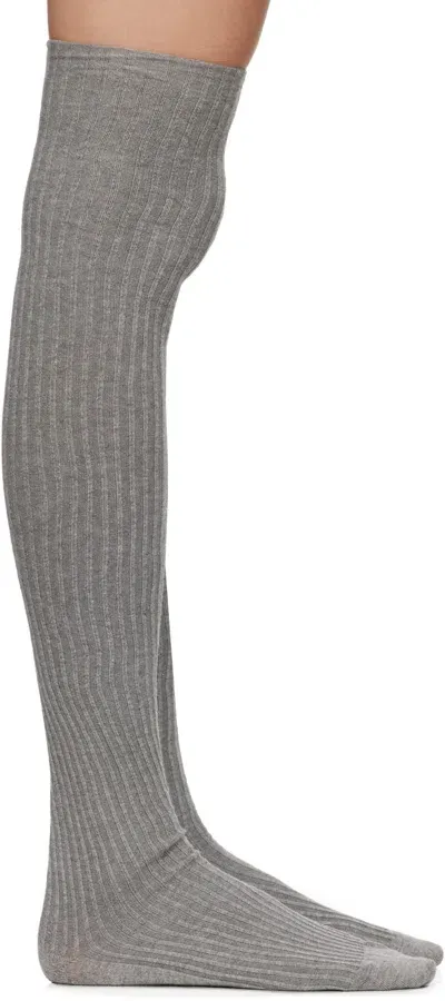 Baserange Two-pack Black & Gray Overknee Socks In Black/grey