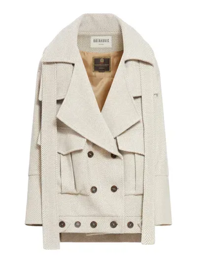 Batakovic Asymmetric Coat In Herringbone Fabric In Nude & Neutrals