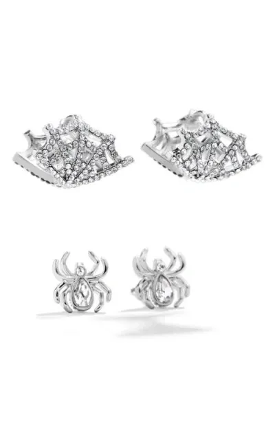 Baublebar Model Crawlers Crystal Web Hoop & Spider Stud Earrings In Silver Tone, Set Of 2