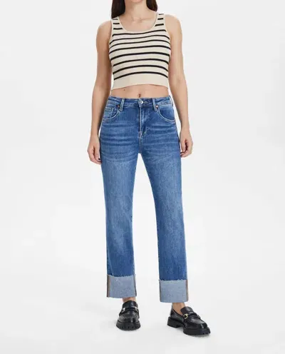 Bayeas High Rise Straight Leg Rolled Hem Jean In Surf Blue