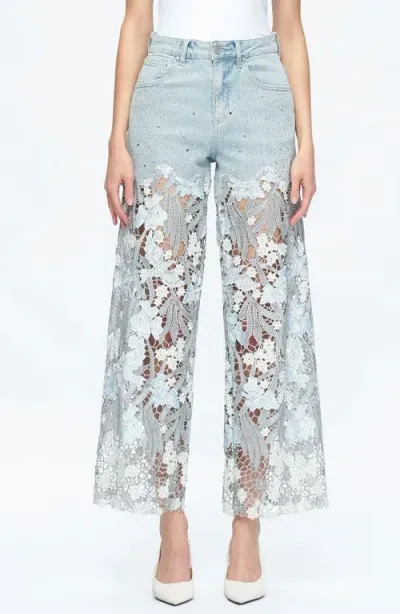 Bayeas High Waist Crystal Embellished Lace Leg Jeans In Lesley Blue