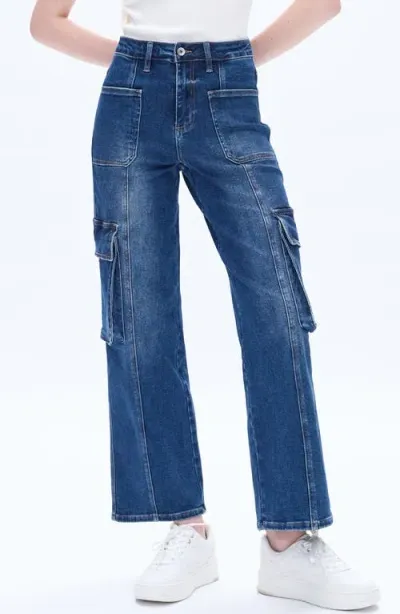 Bayeas High Waist Wide Leg Cargo Jeans In Indigo Rock