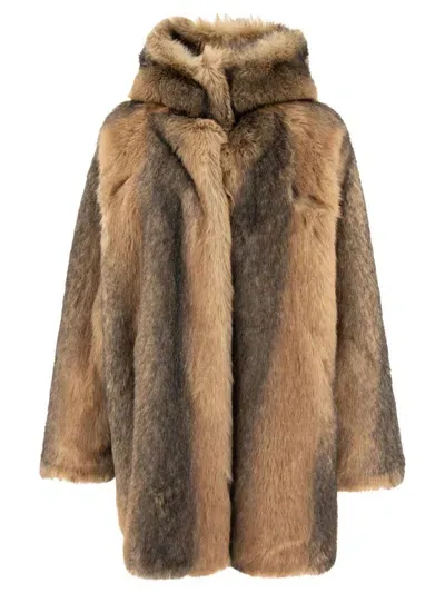 Bb Couture Rothko Faux Fur Parka Jacket In Brown