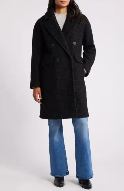 Bcbg Double Breasted Bouclé Coat In Black