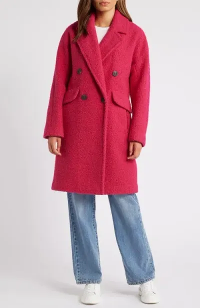 Bcbg Double Breasted Bouclé Coat In Magenta