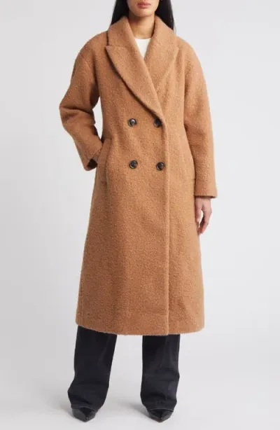 Bcbg Double Breasted Bouclé Long Coat In Toffee