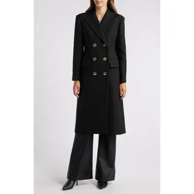 Bcbg Double Breasted Coat In Black Twill