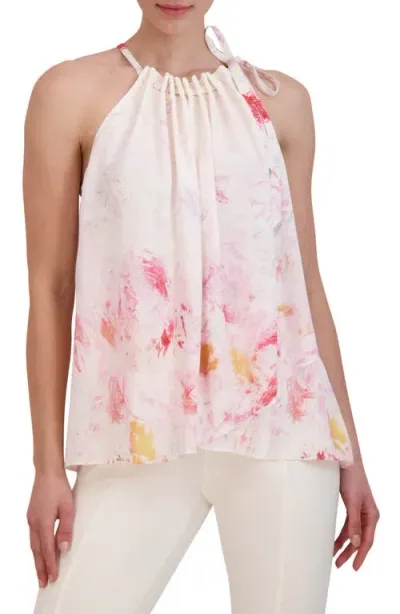 Bcbg Floral Halter Neck Tank In White/pink Multi