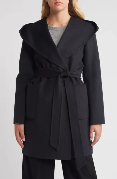 Bcbg Hooded Wrap Coat In Charcoal