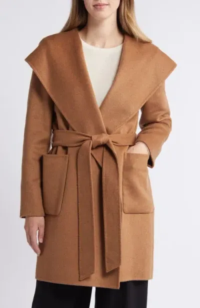 Bcbg Hooded Wrap Coat In Toffee