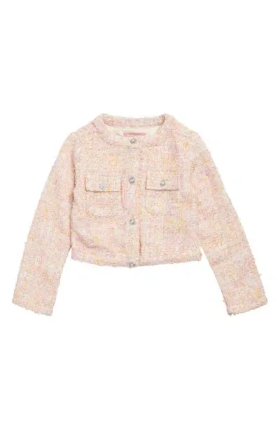 Bcbg Kids' Metallic Bouclé Jacket In Coral Multi