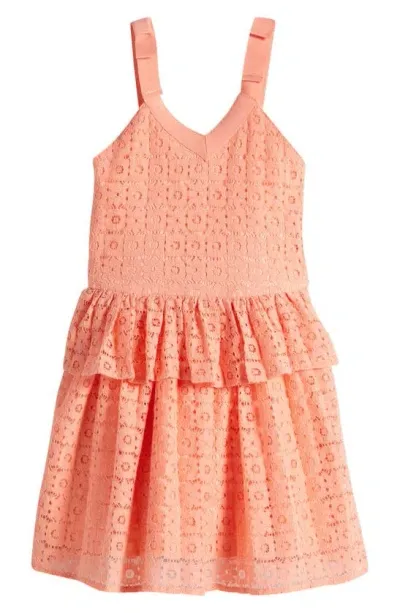 Bcbg Girls Bcbg Kids' Ruffle Cotton Blend Lace Party Dress In Sherbert