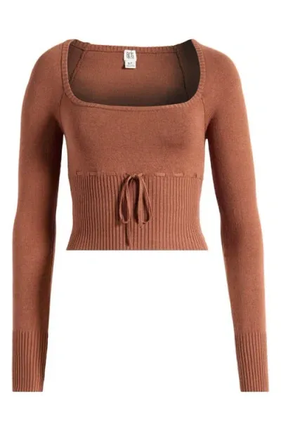 Bdg Urban Outfitters Edison Crop Scoop Neck Rib Sweater In Chocolate