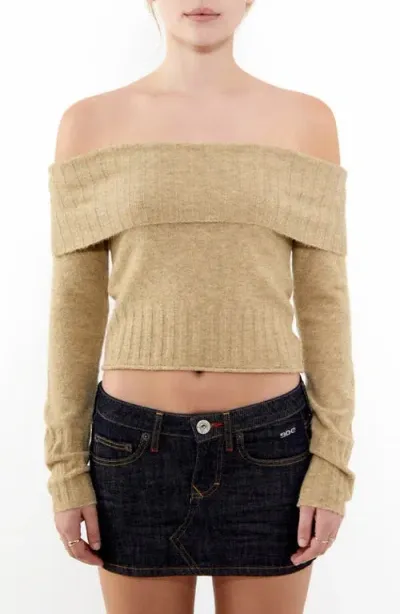 Bdg Urban Outfitters Off The Shoulder Crop Sweater In Camel