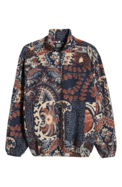 Bdg Urban Outfitters Paisley Fleece Half Zip Pullover In Navy