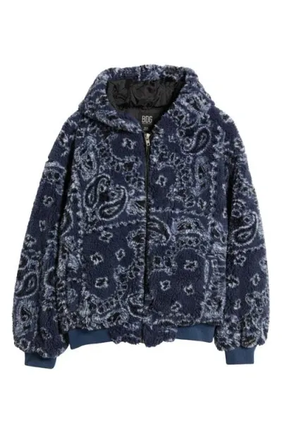 Bdg Urban Outfitters Paisley Fleece Hooded Jacket In Blue