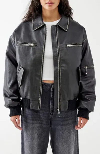 Bdg Urban Outfitters Perrie Oversize Faux Leather Bomber Jacket In Black