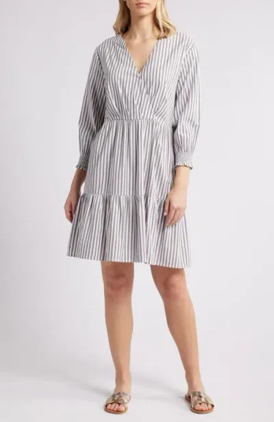 Beachlunchlounge Azalea Stripe Tiered Cotton Blend Dress In Silver Lining