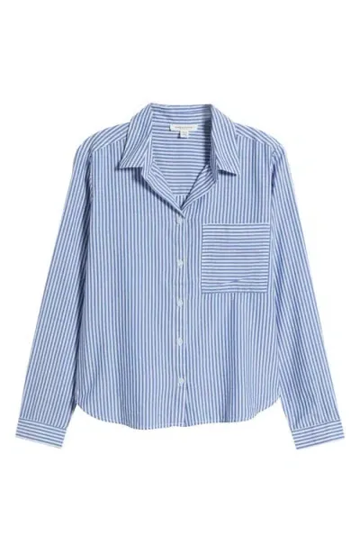 Beachlunchlounge Candy Stripe Cotton Blend Button-up Shirt In Maya Blue