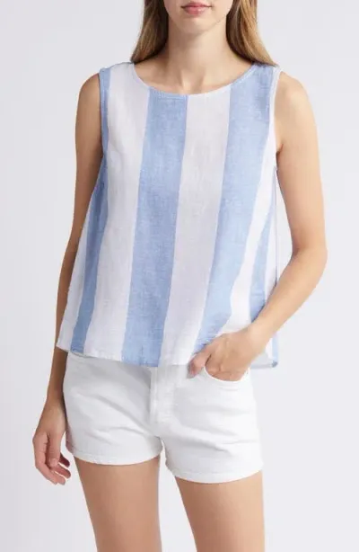 Beachlunchlounge Kelis Stripe Layered Back Sleeveless Linen & Cotton Top In Morocco Sky