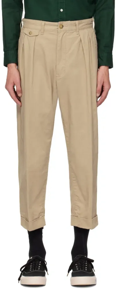 Beams Beige 2 Pleats Chino Trousers In Khaki24