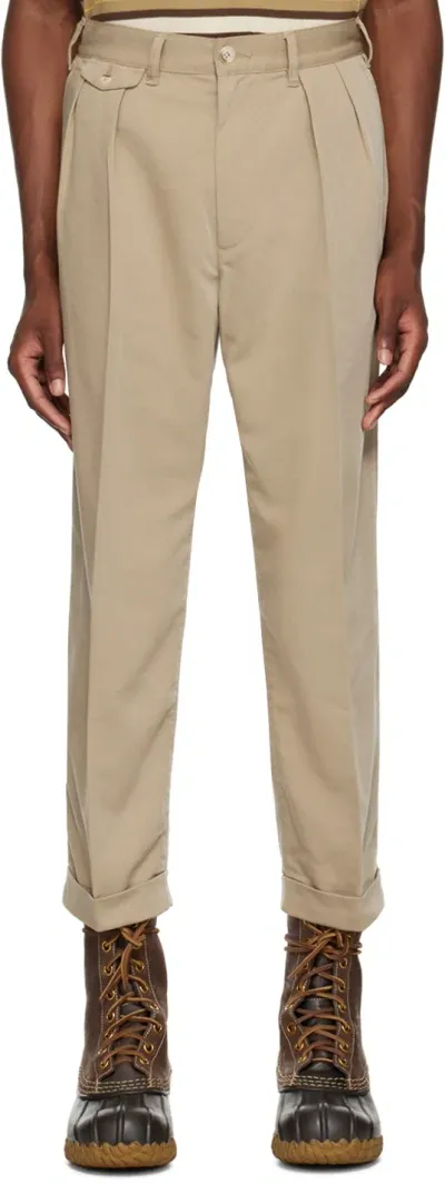 Beams Beige 2 Pleats Trousers In Sand21