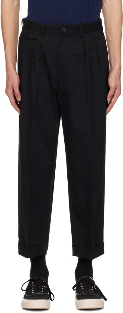 Beams Black 2 Pleats Chino Trousers In Black19