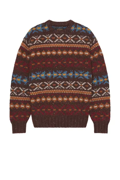 Beams Crew Fair Isle Pattern 3g Sweater In Brown