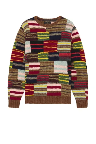 Beams Crew Hand Knit Patchwork Sweater In Stripe