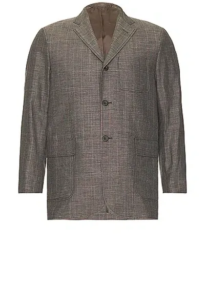 Beams Jacket Linen Plaid In Brown