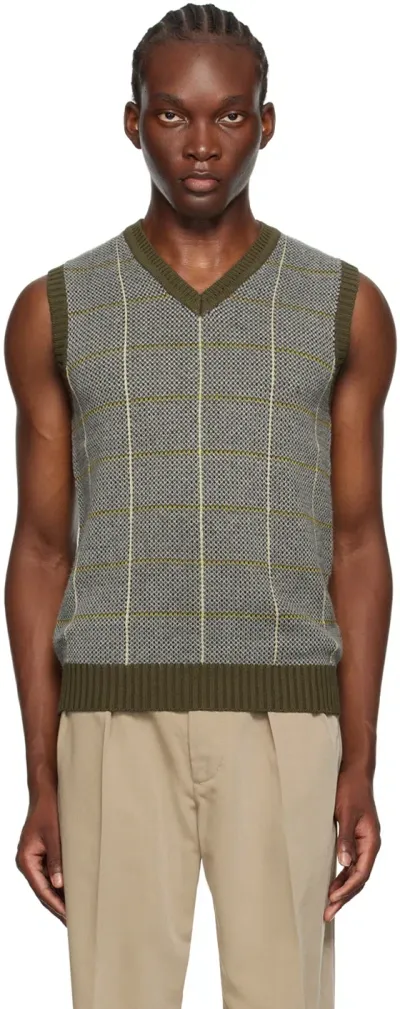 Beams Khaki Plaid Vest In Olive67