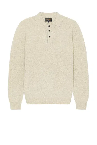 Beams Knit Polo 9g Sweater In Beige