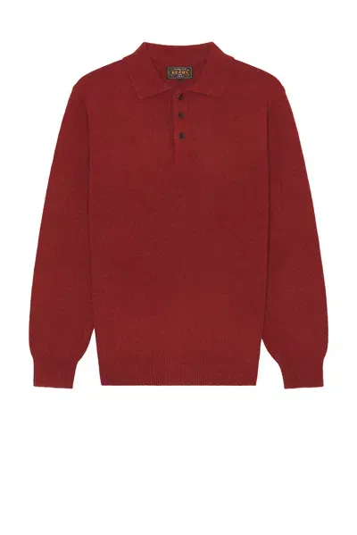 Beams Knit Polo 9g Sweater In Burgundy