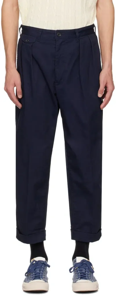 Beams Navy 2 Pleats Chino Trousers In Navy79