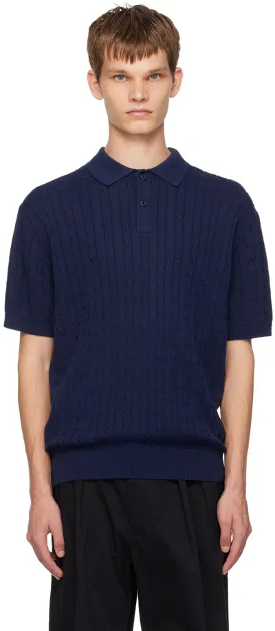 Beams Navy Cable Knit Polo In Navy79