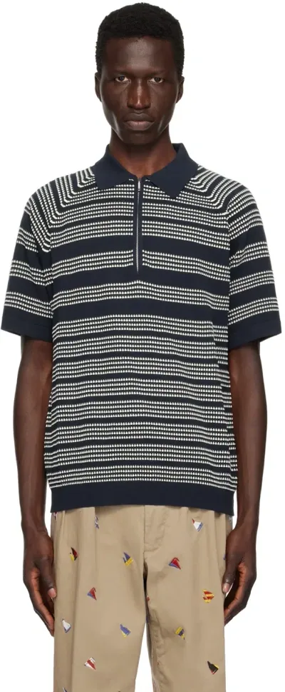 Beams Navy Jacquard Polo In Navy79