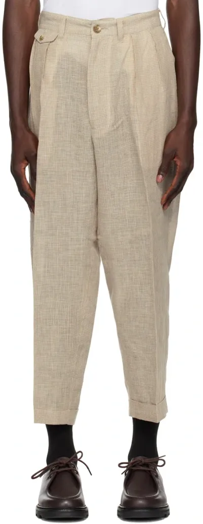 Beams Off-white 2 Pleats Tapered Trousers In Ivory9