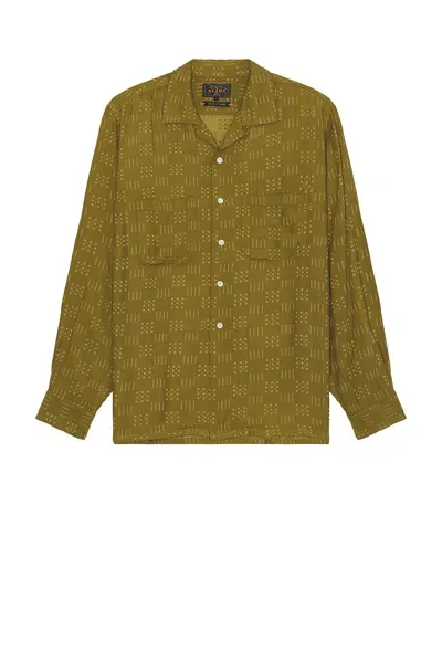 Beams Open Collar Shirt Jacquard In Olive