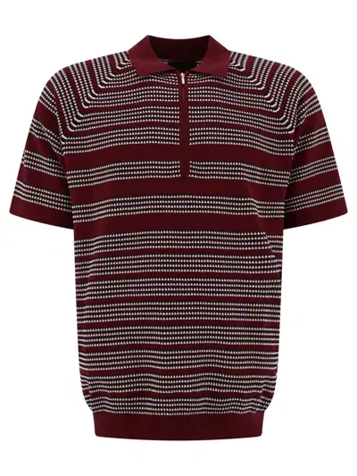 Beams Plus Half-zip Jacquard Polo Shirt In Bordeaux