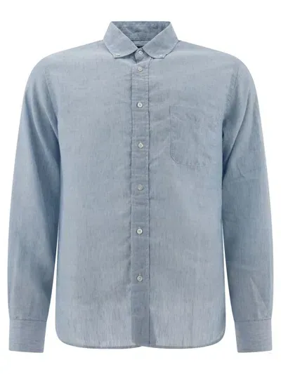 Beams Plus Linen Shirt With Chest Pocket In Blue