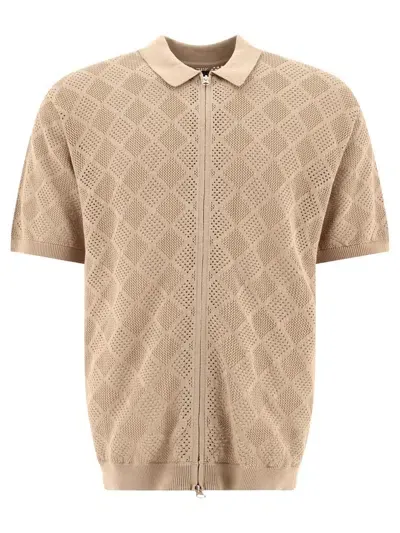 Beams Plus Zip Knit Mesh Polo Shirt In Beige