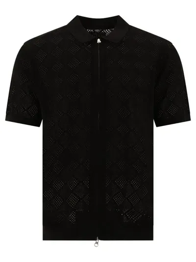 Beams Plus Zip Knit Mesh Polo Shirt In Black