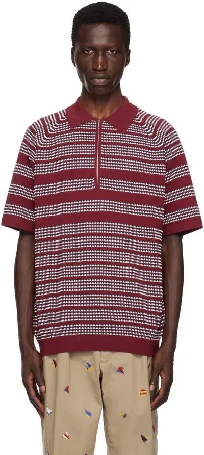 Beams Red Jacquard Polo In Red35