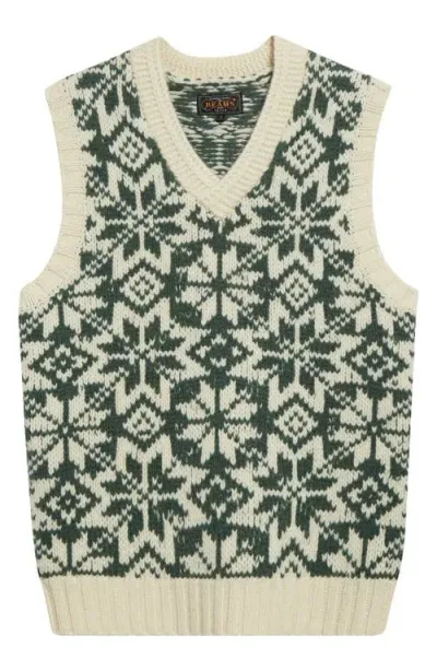 Beams Snow Pattern 3g Wool Sweater Vest In Green 65