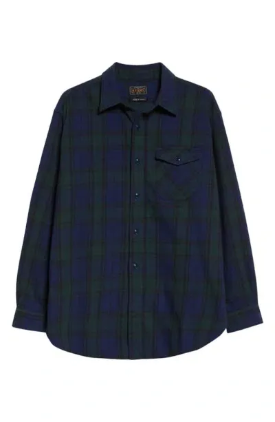 Beams Tartan Plaid Button-up Shirt In Navy 79