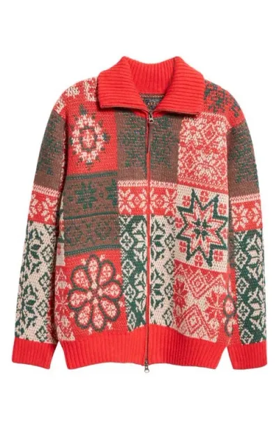 Beams Wool Zip Cardigan In Red 35