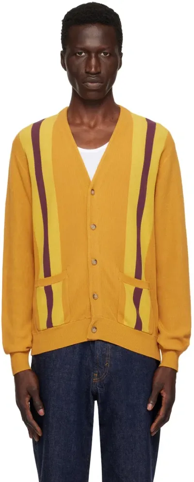 Beams Yellow Stripe Cardigan In Mustard58