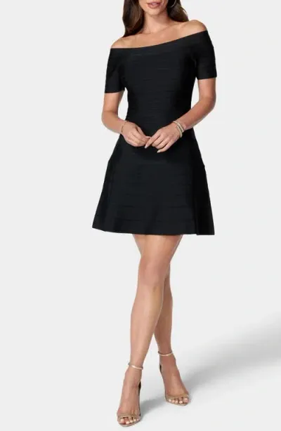 Bebe Off The Shoulder Bandage Sweater Dress In Black