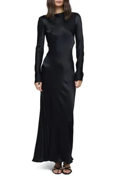 Bec & Bridge Ren Open Back Long Sleeve Satin Maxi Dress In Black